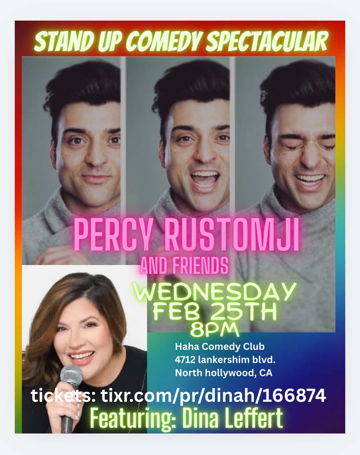 Comedy show poster featuring Percy Rustomji at The Comedy Club.